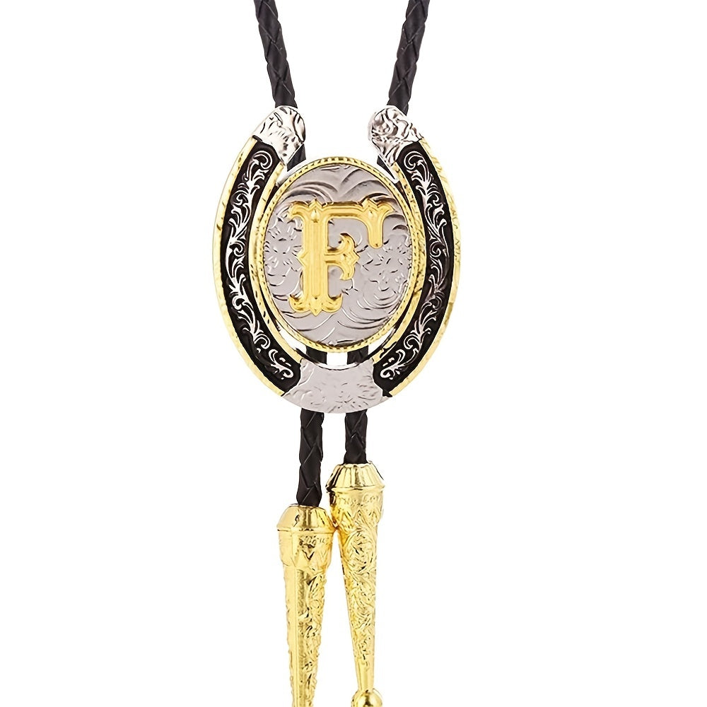 Western Cowboy Zinc Alloy BOLO Tie Natural Letter F Tie
