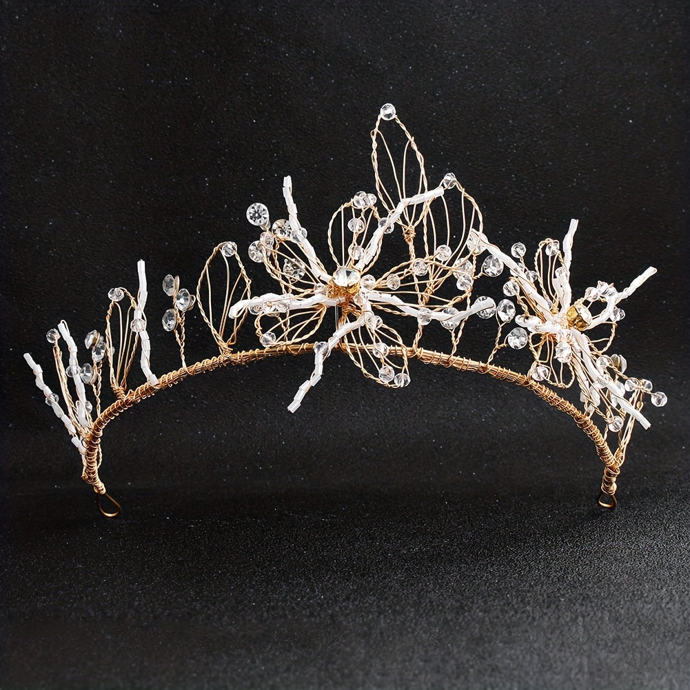 Golden Floral Rhinestone Bridal Headband