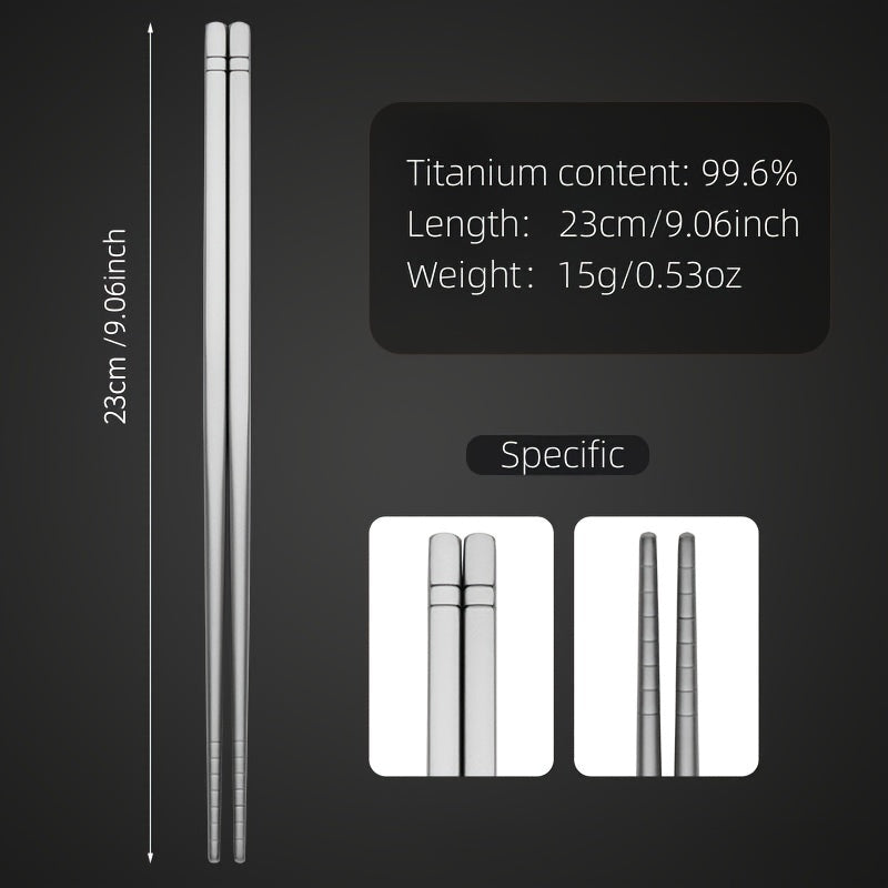 2 Pairs Titanium Chopsticks Reusable Cutlery Kitchen Tools