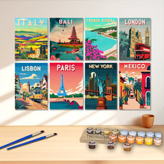 8pcs Scenic Towns Under Buildings 40 64x50 Frameless DIY Acrylic Painting Kit