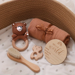 Cute Baptism Set: Towel, Hook, Rattle, Brush, Photo Prop