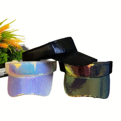 Sparkly Sequin Sun Visor Hat - Adjustable Solid Sunscreen Sports Hat