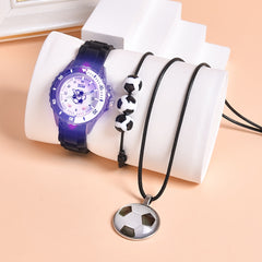 3pcs LED Sports Watch Set for Boys Soccer Theme
