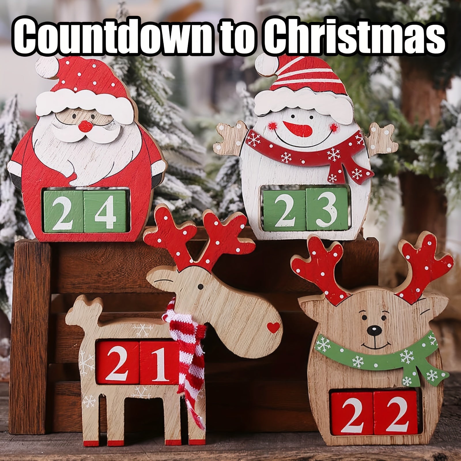 Christmas Countdown Calendar Ornament Wooden Date Display Decorations