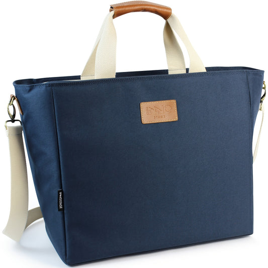 40L Insulated Picnic Cooler Tote Bag Navy Faux Leather Handles