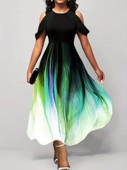 Tie Dye A Line Dress Crew Neck Maxi Dress Women's Clothing