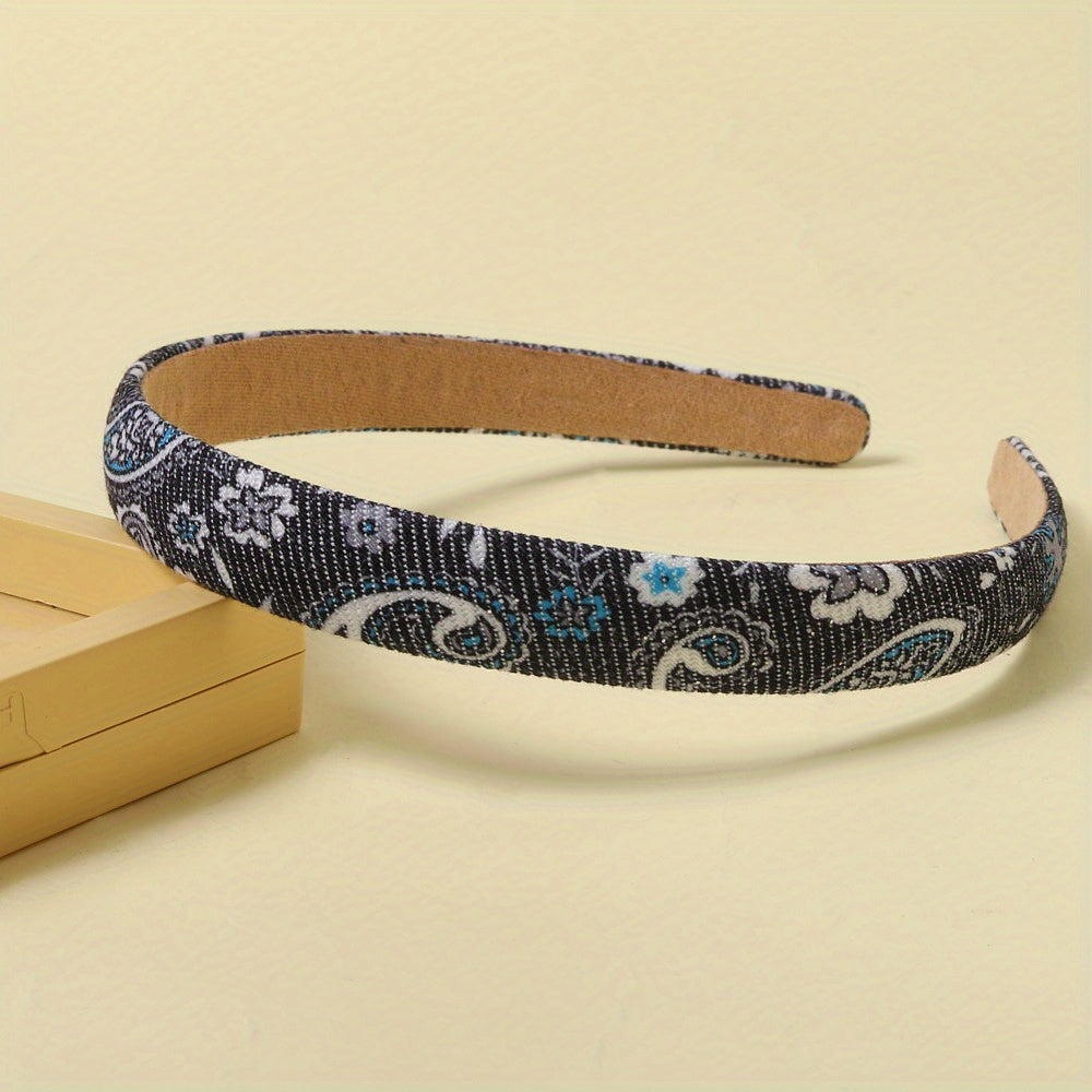 Boho Denim Headband Paisley Print Retro Style Head Hoop Women Girls Hair