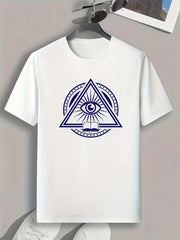 Triangle Eye Pattern Print Men's Comfy Sports T shirt Graphic Tee
