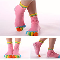 Colorful Split Non Slip Yoga Socks Silicone Grip Sweat Absorption Short Tube