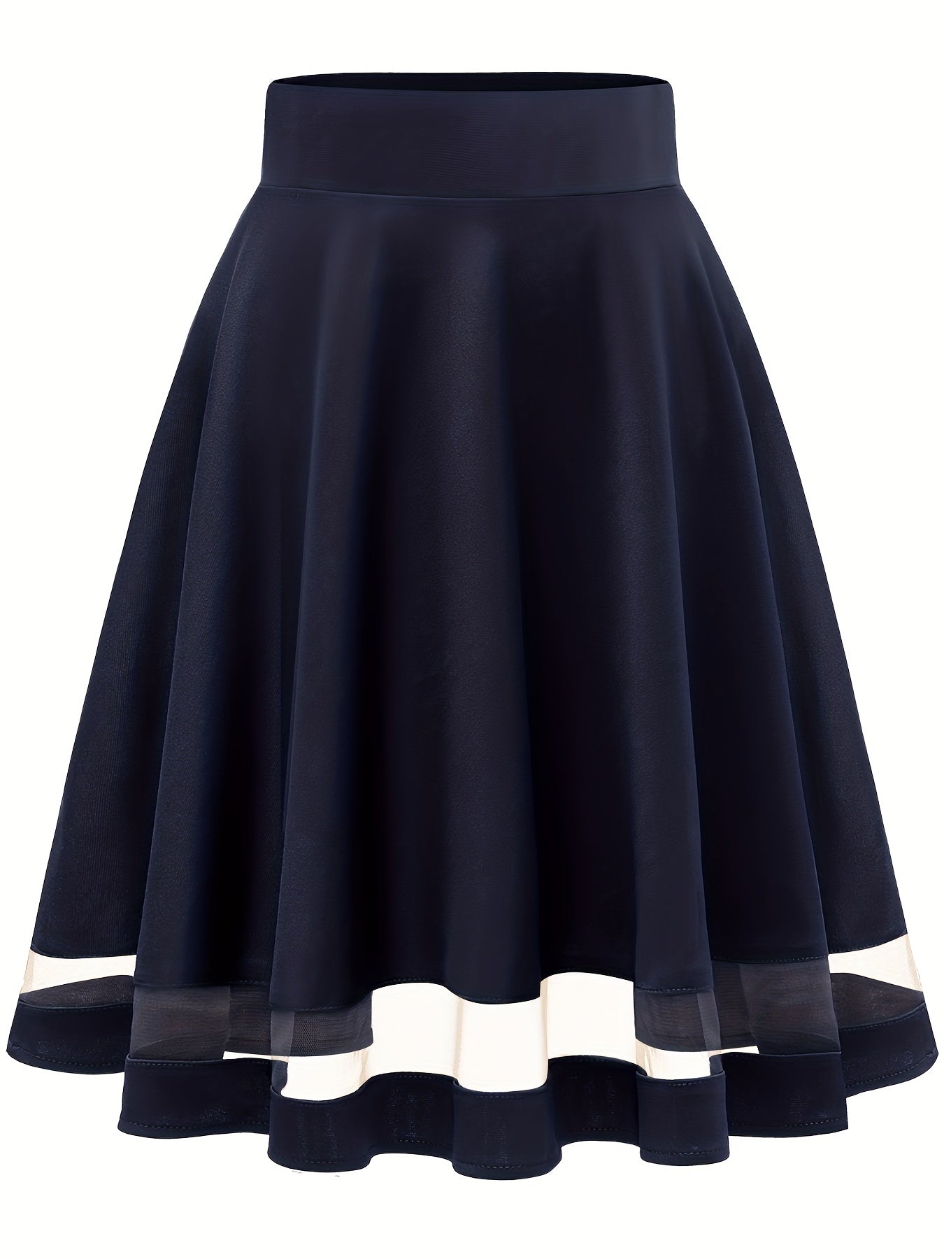 Mesh Splicing Skater Skirts High Waist A Line Solid Skirts