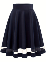 Mesh Splicing Skater Skirts High Waist A Line Solid Skirts