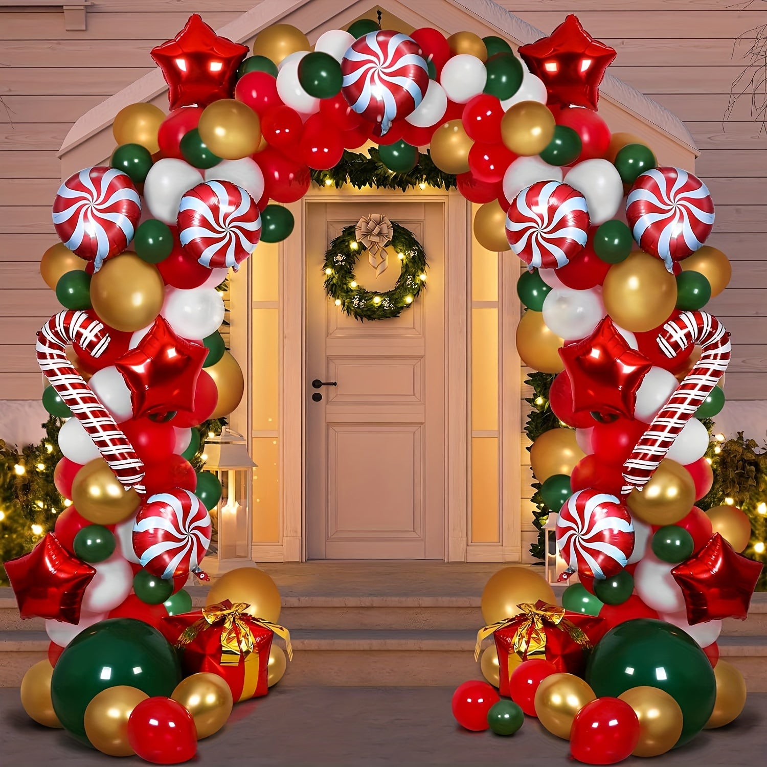 225pcs Christmas Balloon Garland Arch Kit - Candy, Cane, Latex, Star Balloons
