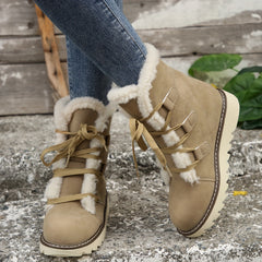 Women's Non slip Warm High Tube Snow Boots Lace Up Coldproof Snow Boots