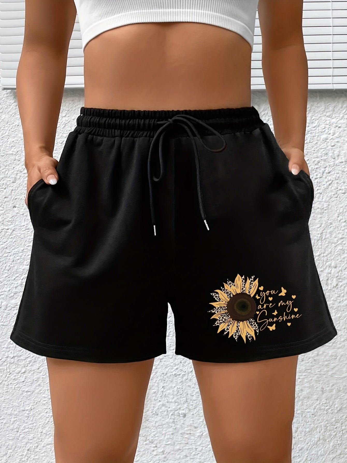 Sunflower & Letter Print High Rise Shorts