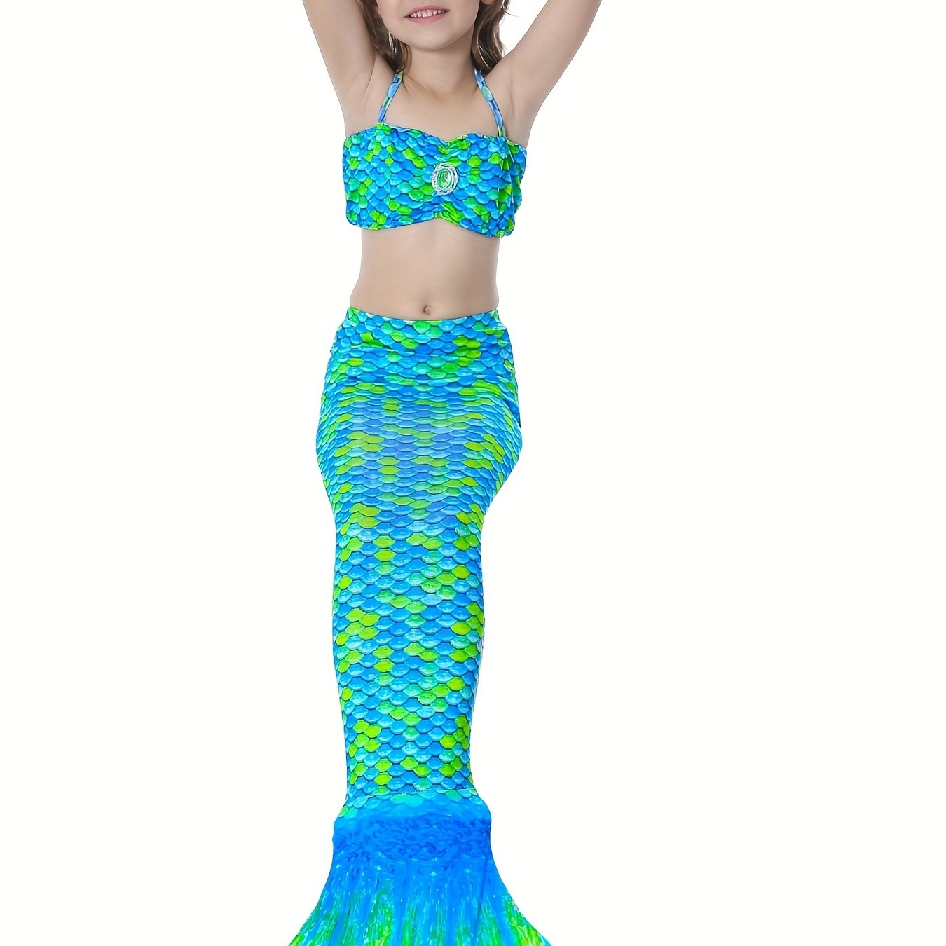 2pcs Mermaid Swimsuit with Tail for Girls