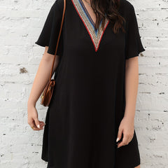 Boho Dress Women's Colorblock Lace V Neck Short Sleeve Dress
