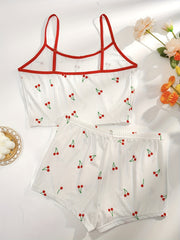 Cherry Print Pajama Set Cami Top & Shorts