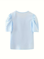 Versatile Puff Short Sleeve T shirt Girls Solid Tees Summer Clothes Party Gift