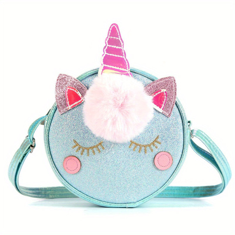 Kids Rainbow Glitter Shoulder Bag Round Crossbody Coin Purse