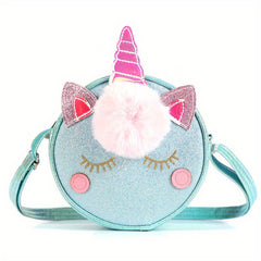Kids Rainbow Glitter Shoulder Bag Round Crossbody Coin Purse
