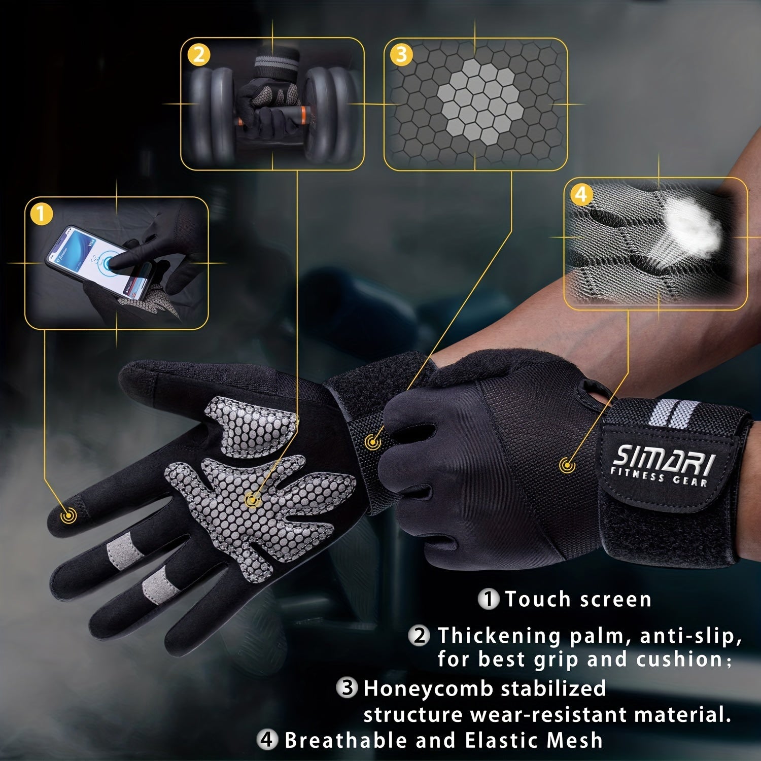 Breathable Fitness Gloves Wrist Wrap Support Full Palm Protection