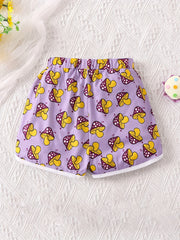 Girls Mushroom Graphic Elastic Waist Sports Casual Shorts