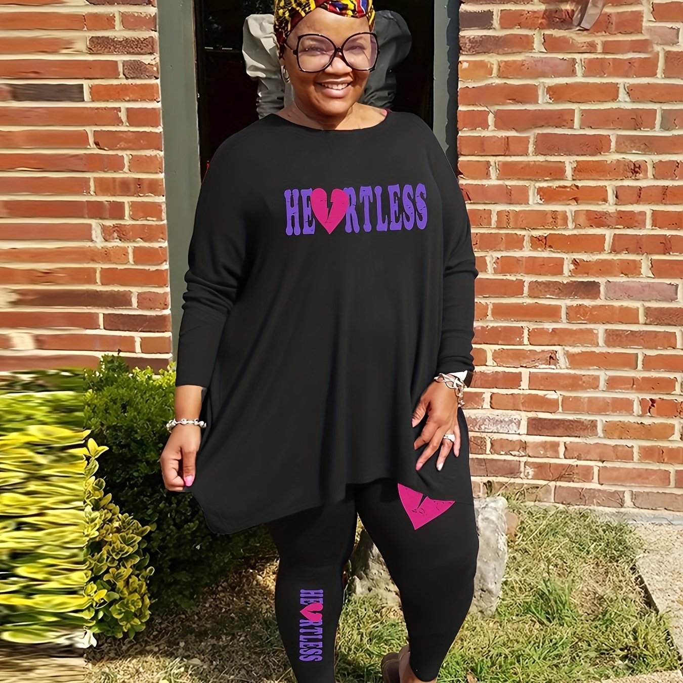 Heart Letter Print Top & Leggings 2 Piece Set