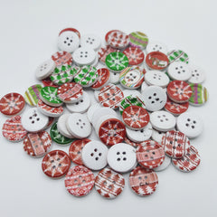 40pcs 18mm Wood Round Christmas Buttons Snowflake Xmas Tree Snowman DIY Crafts