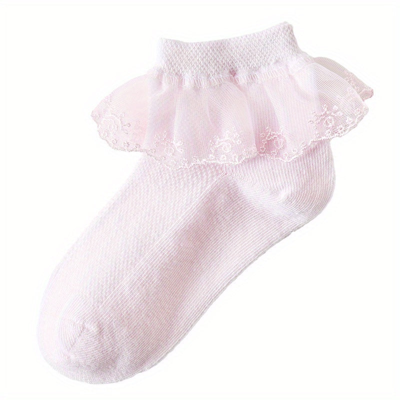 Girls Lace Ruffle Crew Socks Breathable Cotton Blend for Latin Dance Dress