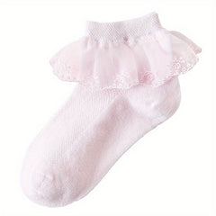 Girls Lace Ruffle Crew Socks Breathable Cotton Blend for Latin Dance Dress