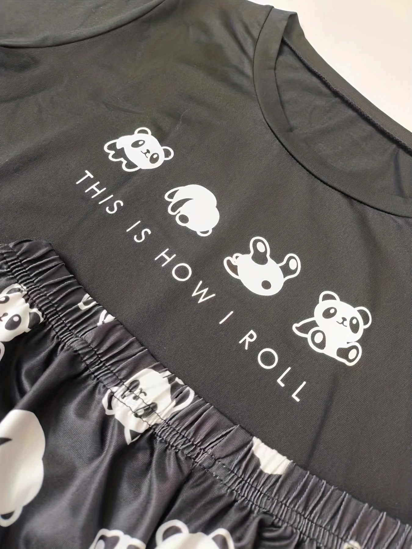 Cartoon Panda Print Pajamas Set Women's 2pcs Lou,
