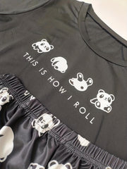 Cartoon Panda Print Pajamas Set Women's 2pcs Lou,