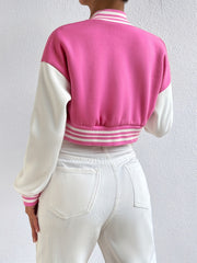 Preppy Cropped Baseball Neck Jacket Women's Clothing