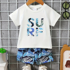 Baby Boys Hawaii Style SURF T-shirt & Leaf Shorts Set for Summer