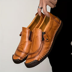 Men's Stitch Detail Loafer Shoes Zipper Slip-On Shoes Spring Summer