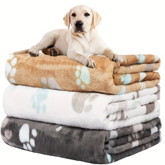 Soft Warm Dog Blanket Grey Paw Pattern Fluffy Mat for Dogs Cats
