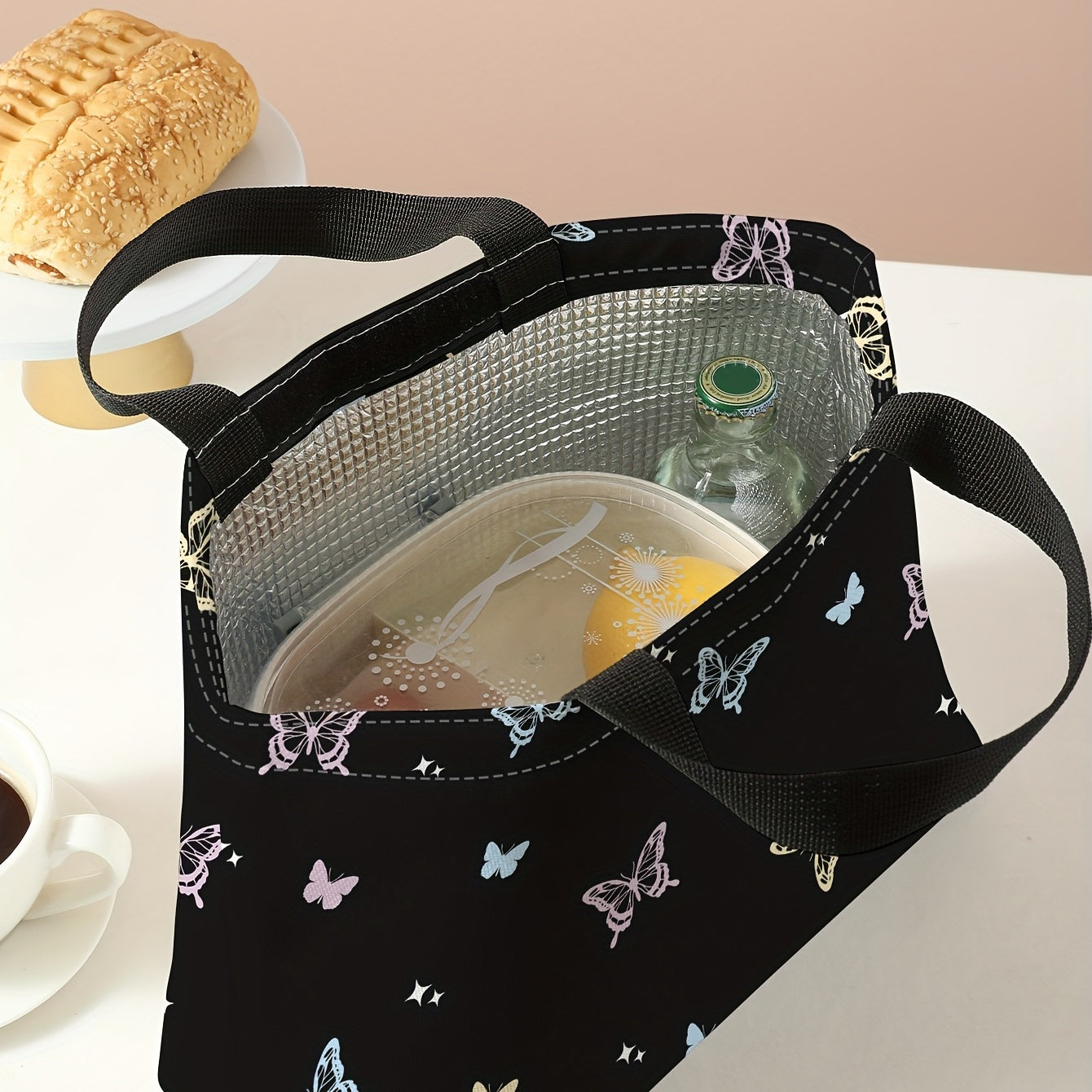 Butterfly Printed Portable Lunch Bag Waterproof Thermal Insulated Bag
