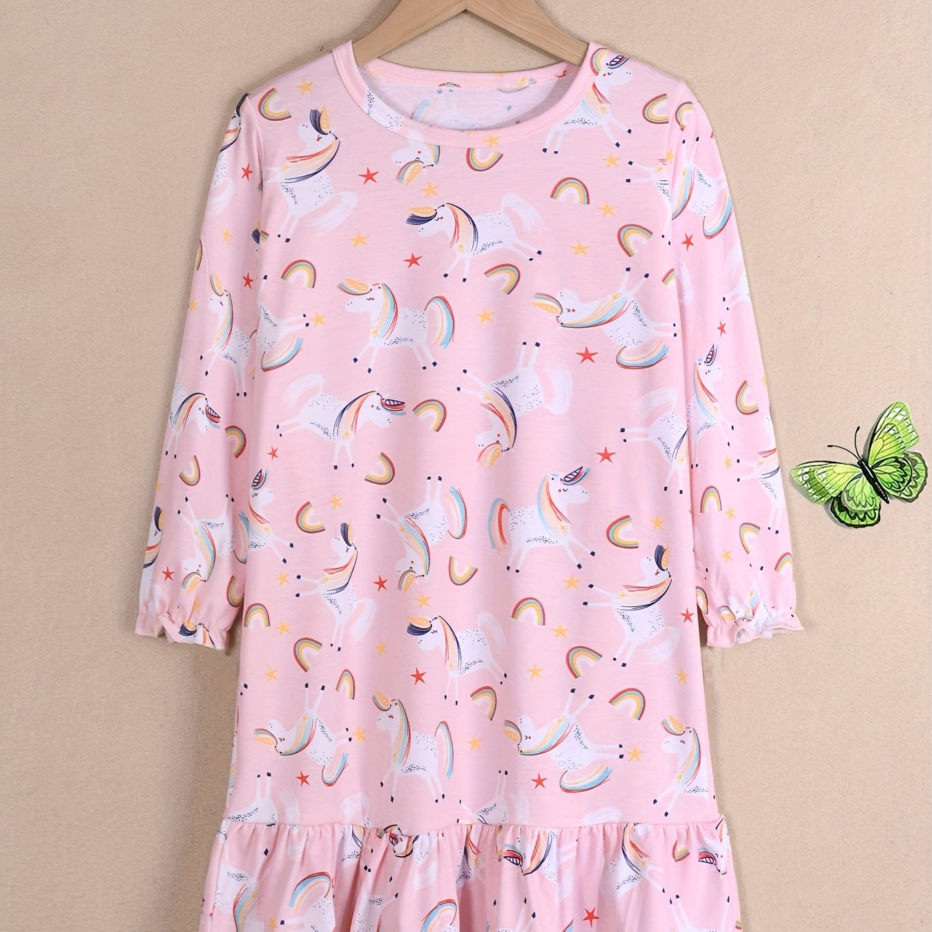 Girl's Cartoon Animal Print Nightgown Long Sleeve Nightdress