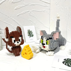 Cartoon Cat Mouse Building Block Model Educational Toy Puzzle Set