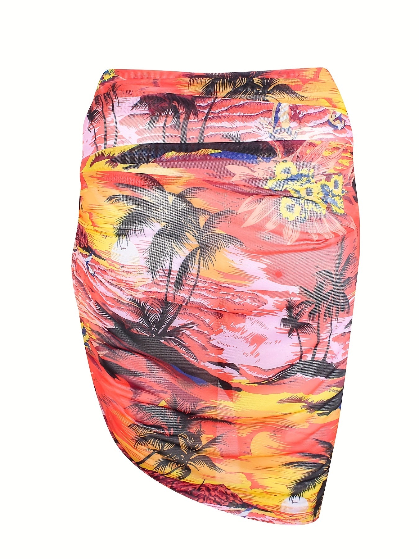 Boho Bikini Bottoms Tropical Print Cover Up Skirt