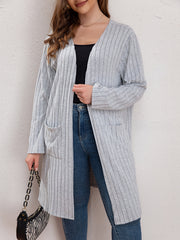 Casual Cardigan Women's Plus Solid Long Sleeve Open Front Cardigan
