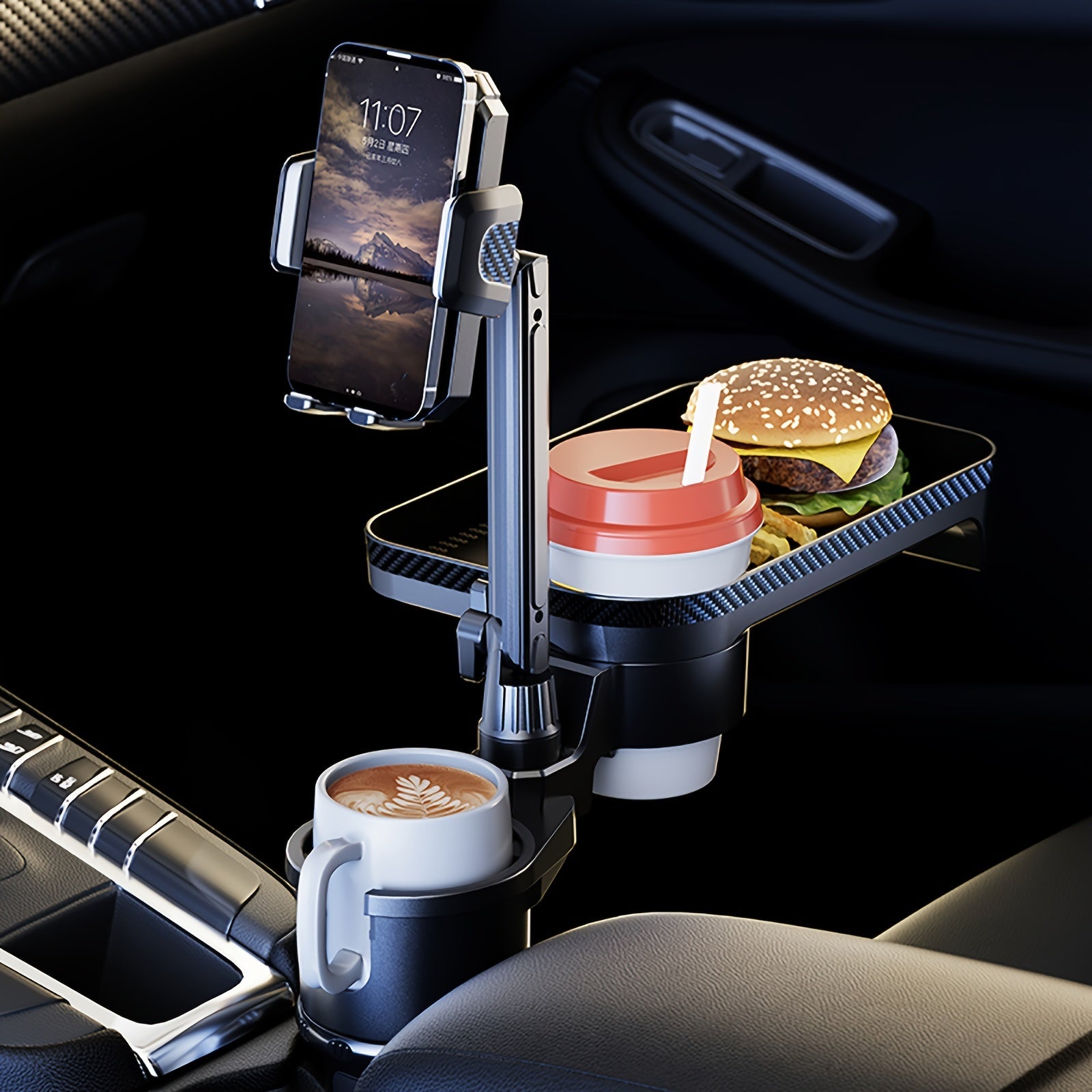 Car Cup Holder Tray & Phone Mount 3 In 1 Cup Holder Expander
