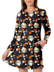 Bat Print Halloween Dress Long Sleeve Mini Dress Women's Clothing