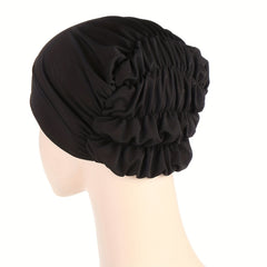 Ruched Elastic Turban Cap Solid Head Wraps Soft Elastic Hijab Hats Women