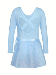Girls Sequin Dancing Dress Long Sleeve Exercise Skirt
