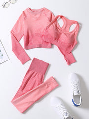 2pcs Women's Seamless Yoga Set Gradient Leggings Crop Top Sports Bra Fitness