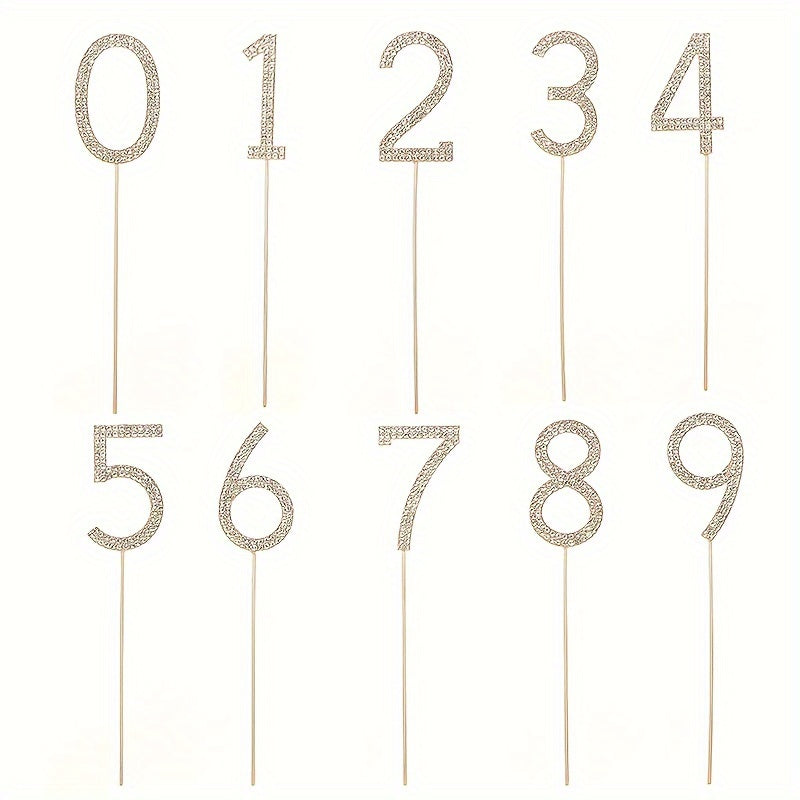 10pcs Number Shaped Cake Plug In Birthday Decoration Rhinestone Cake Accessories