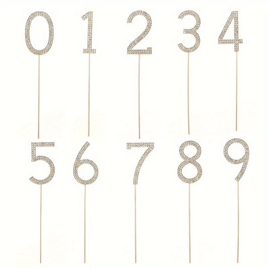 10pcs Number Shaped Cake Plug In Birthday Decoration Rhinestone Cake Accessories
