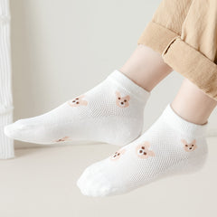 5 Pairs Kids Bear Print Ankle Socks for Girls and Boys