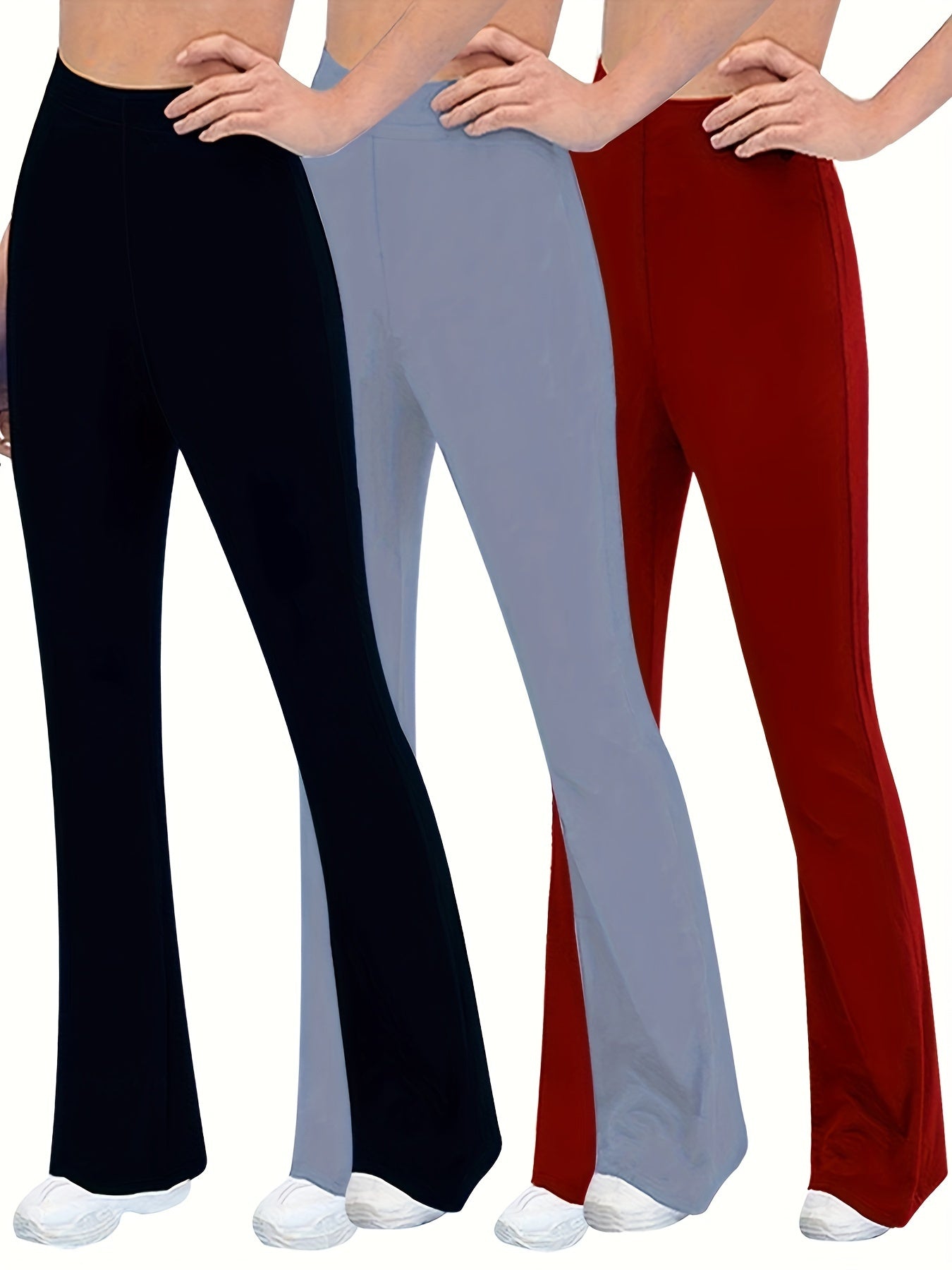 3Pcs Flared Legs Yoga Pants High Stretch Solid Casual Sports Trouser